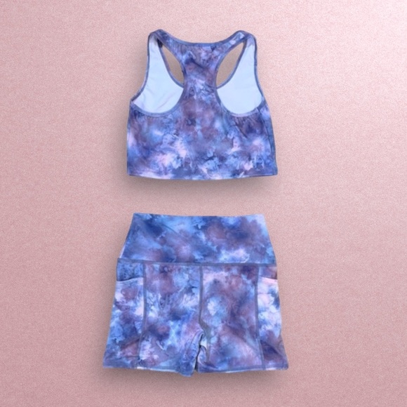 Matching Crop Top & High Waist Shorts with Pockets Sporty Stretch - Picture 2 of 14